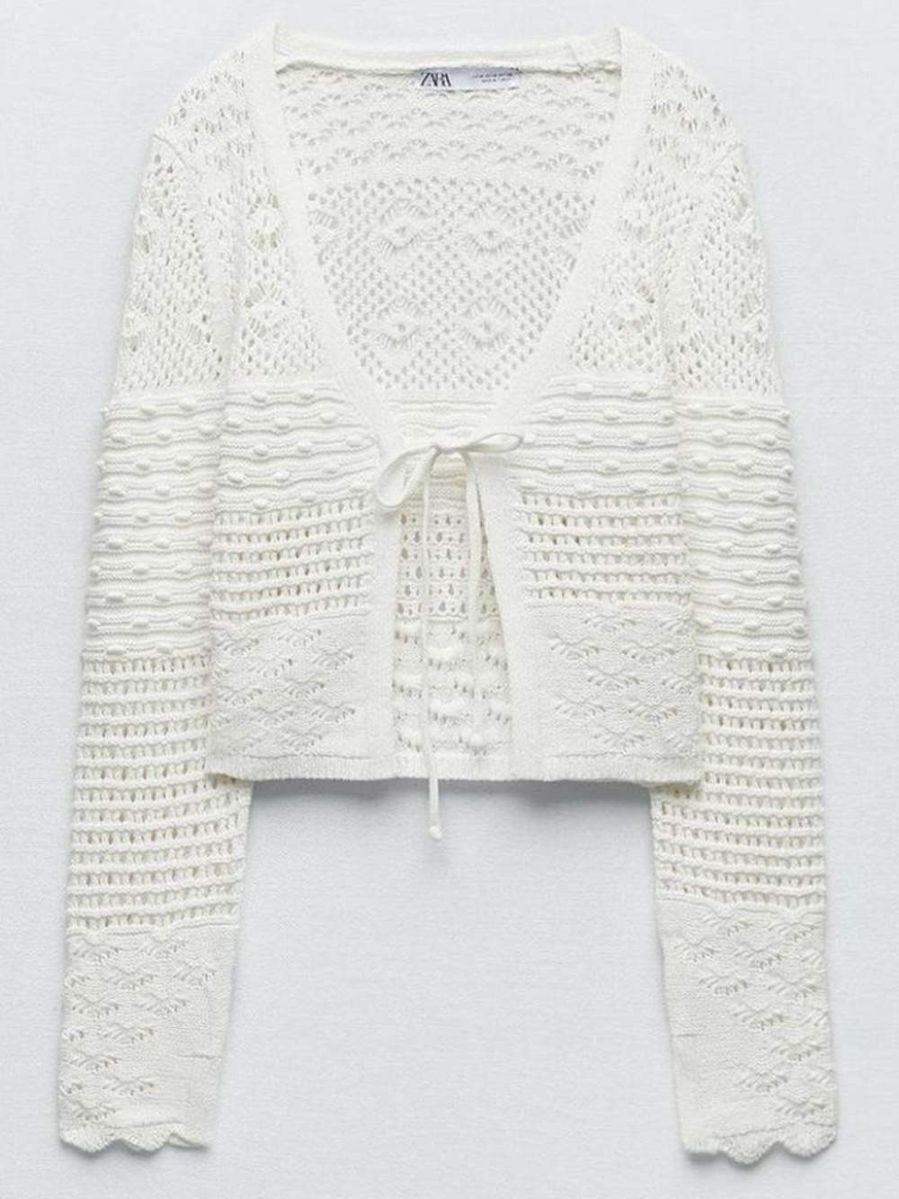 Zara Crochet-knit Open-front Cropped Cardigan
